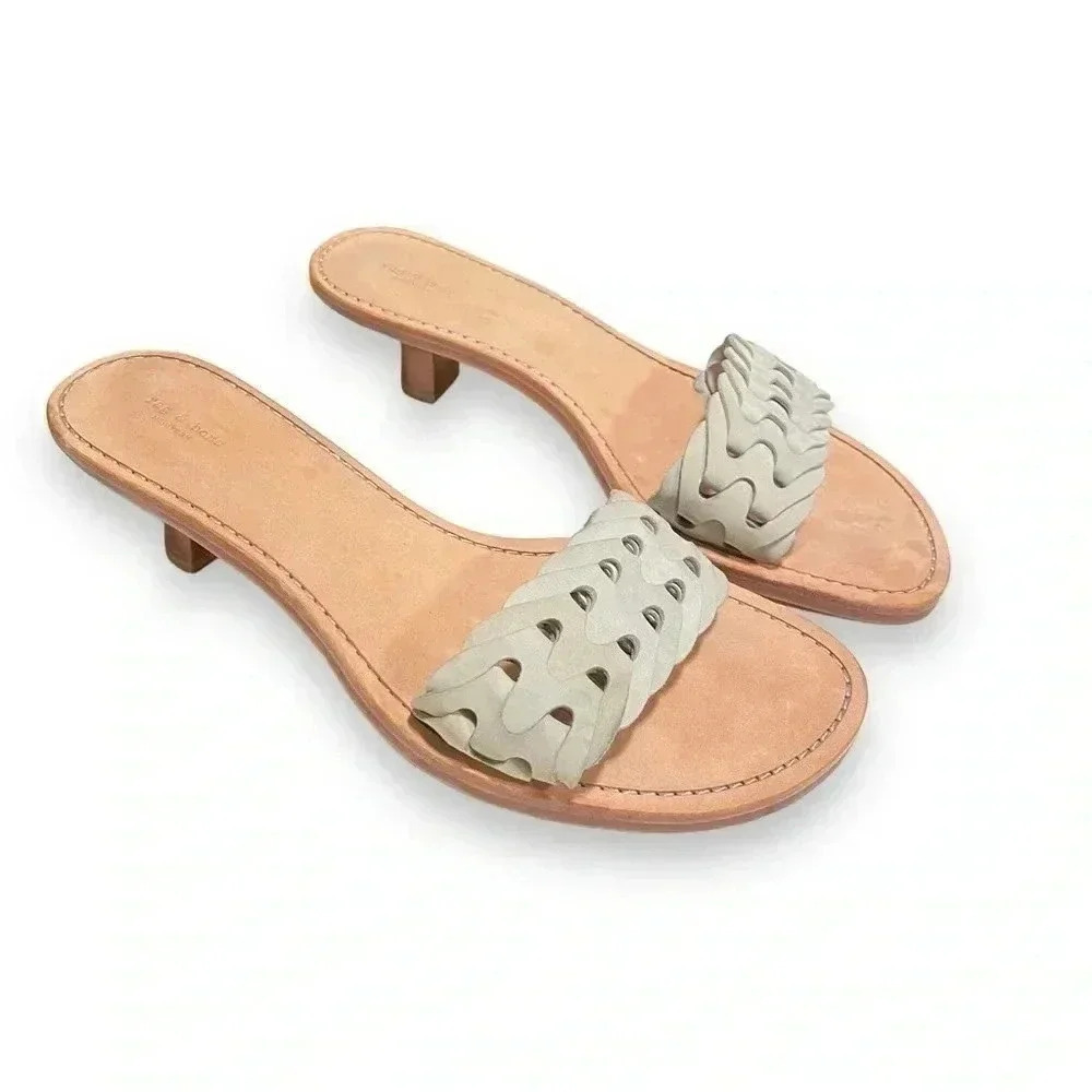 Rag & Bone Melrose Mid Mint Green Woven Leather Kitten Heel Sandal Size 9.5 - Picture 3 of 11
